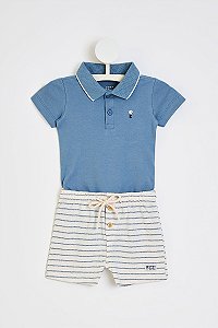 Conjunto Onda Marinha Body Polo Bermuda Listrada P ao GG