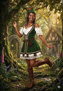 Fantasia Feminina Robin Hood Veludo Adulto - SOMENTE ALUGUEL