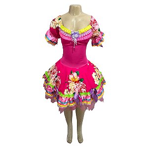 Vestido Junino Luxo Florido com Bojo - SOMENTE ALUGUEL
