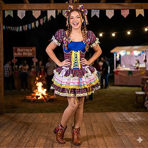 Fantasia Vestido Junino Super Luxo Carolina com Corselet Adulto - SOMENTE ALUGUEL