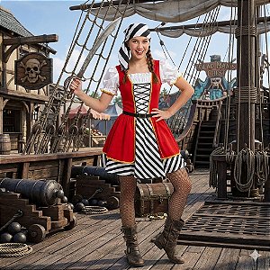 Fantasia Feminina Pirata Juvenil Luxo - SOMENTE ALUGUEL