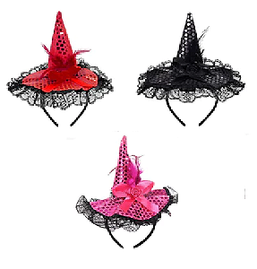 Tiara Chapéu Bruxa c/ Flor e Pena