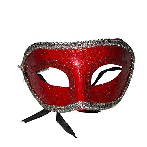 Máscara Vermelha Glitter Borda Prata A23