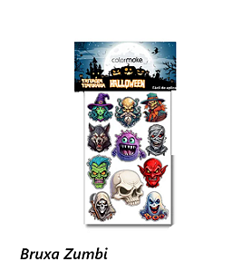 Cartela Tattoo Halloween Bruxa Zombie