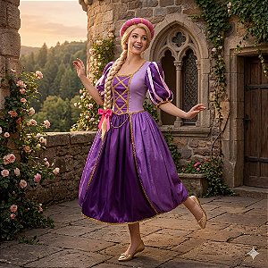 Fantasia Rapunzel Luxo Trançada Adulto - SOMENTE ALUGUEL