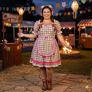 Fantasia Vestido Junino Xadrez Marrie Adulto - SOMENTE ALUGUEL