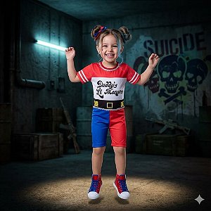 Fantasia Infantil Arlequina Macacão Estampada
