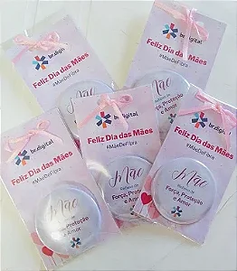 Espelho de Bolsa + Tag Personalizados  - 5,5 cm - 50 Peças