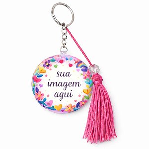 Espelho Chaveiro Personalizado com Tassel e Miçanga