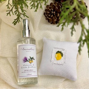 Kit Home Spray Lavanda & Limão Siciliano (120ml) e Sachês Bordados à Mão
