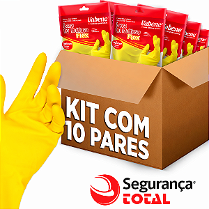 Luva de Látex Multiuso Vabene Amarela KIT 10 UNIDADES