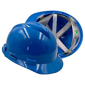 Capacete MSA VGard Com Carneira Push Key com jugular Obra Altura Cor Azul Bic