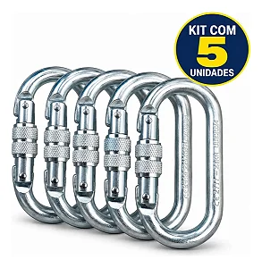 Kit 5 Mosquetão Oval Aço Fechamento Rosca 23kn