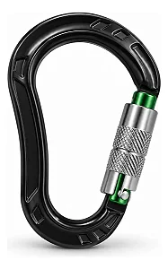 Mosquetao Oval Preto/verde Trava Automatica Aluminio 24kn