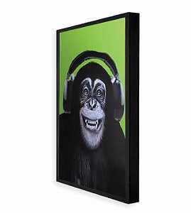 Quadro Decorativo Macaco Chimpanzé de Fone Sala Barato-M113