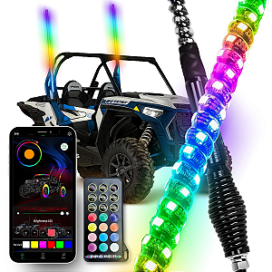Kit de Antenas Led Rgb 124cm Multifunções Utv Quadri Jipe + Controle