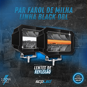 Par Farol de Milha Lentes de Reflexão 4,5" 60w com DRL e seta integrada linha black SCP-1560