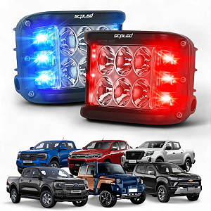 Par Farol Milha Led 60w Com Strobo Vermelho e Azul Troller, Ranger, Utv