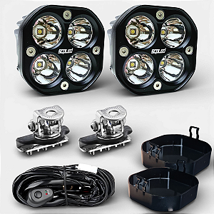 KIT COMPLETO: PAR CUBOS SPOT 40W BRANCO + CHICOTE + SUPORTE DE CAPÔ + CAPAS RÍGIDAS