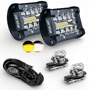 PAR FAROL DE MILHA 60W DUAL COLOR + CHICOTE + SUPORTE DE CAPÔ