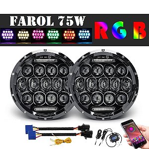 Farol Full Led 75w Novo Troller RGB Bluetooth