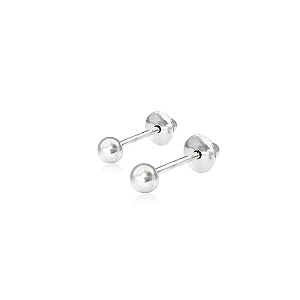 Brinco Bolinha em Prata 925 com Tarraxa Baby - 3 mm