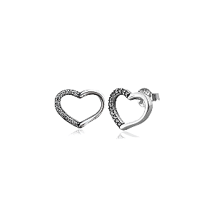 Brinco de Coração Vazado com Zircônias em Prata 925