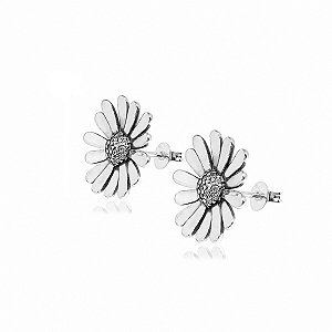 Brinco Flor Margarida com Zircônias em Prata 925