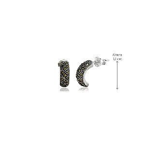 Brinco Meia Argola com Marcassitas em Prata 925