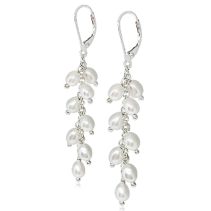 Brinco com Pérolas Pendentes em Prata 925