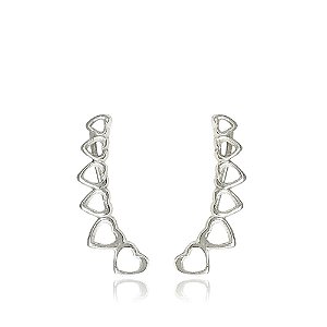 Brinco Ear Cuff Corações Prata 925