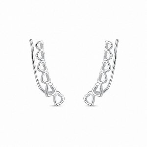 Brinco Ear Cuff Corações Vazados em Prata 925
