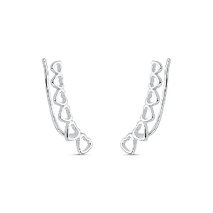 Brinco Ear Cuff Corações Vazados em Prata 925