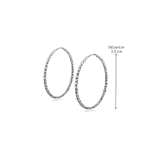 Brinco de Argola Torcida em Prata 925 - Diâmetro 3,5 cm