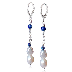 Brinco de Pérola e Lápis Lazúli em Prata 925