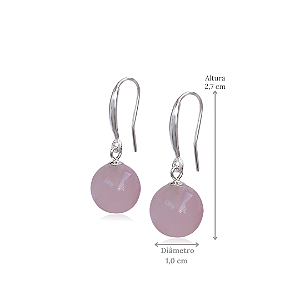 Brinco Quartzo Rosa Pendente com Fecho Gancho em Prata 925