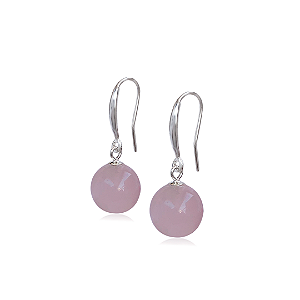 Brinco Quartzo Rosa Pendente com Fecho Gancho em Prata 925