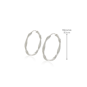 Brinco de Argola Torcida em Prata 925 - Diâmetro 2,3 cm