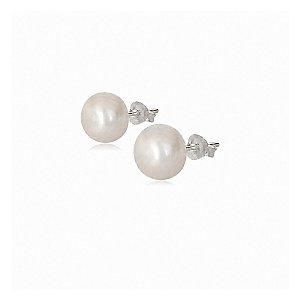 Brinco Pérola Natural Água Doce 8mm Prata 925