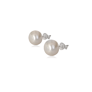 Brinco Pérola Natural Água Doce 8mm Prata 925
