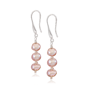 Brinco de Pérola Rosê em Prata 925 com Fecho Gancho