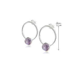 Brinco de Argola com Ametista Natural em Prata 925