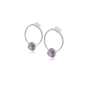 Brinco de Argola com Ametista Natural em Prata 925
