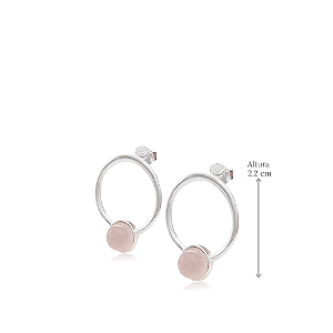 Brinco de Argola com Quartzo Rosa em Prata 925