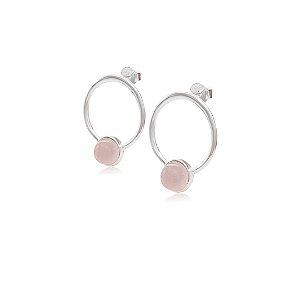 Brinco de Argola com Quartzo Rosa em Prata 925