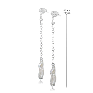 Brinco de Pérola Barroca Natural Pendente em Prata 925