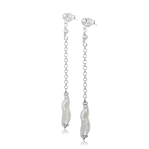 Brinco de Pérola Barroca Natural Pendente em Prata 925