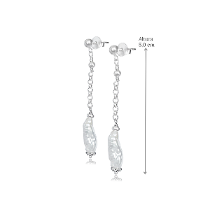 Brinco de Pérola Barroca Natural Pendente em Prata 925 - Médio