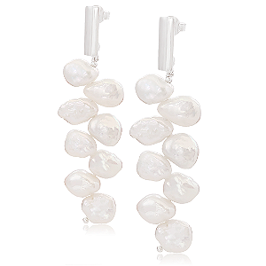 Brinco de Pérolas Barrocas Naturais Intercaladas em Prata 925