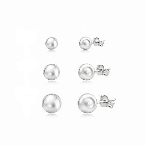 Trio de Brincos Bolinhas em Prata 925 - Diâmetros: 0,4, 0,5 e 0,6 cm